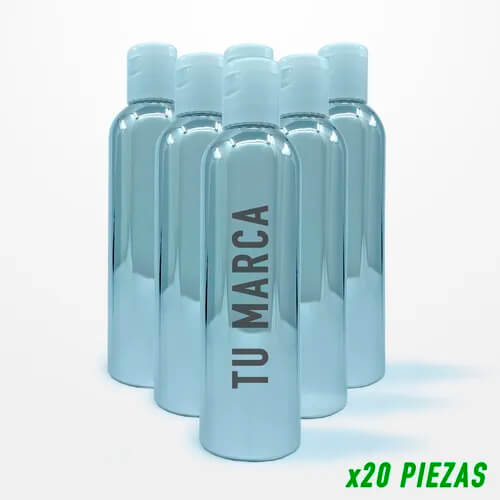 20 Botellas Pet 125ml Metalizado Plata con Tapa Flip Top