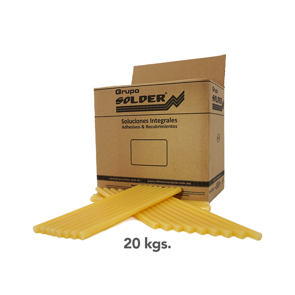Adhesivo Crossmelt 3812 20 kgs Barras de adhesivo de 11 pulgadas especialmente diseñadas para trabajar con cartón para armado, cerrado y sellado de cajas.